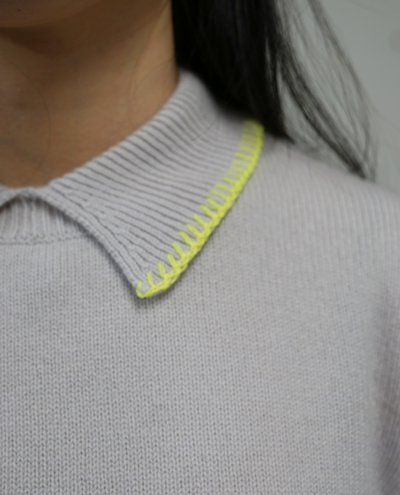 Jumper1234 Blanket Stitch Fog Neon Yellow Collar Knit