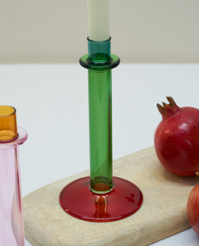 Glass Green and Red Candlestick