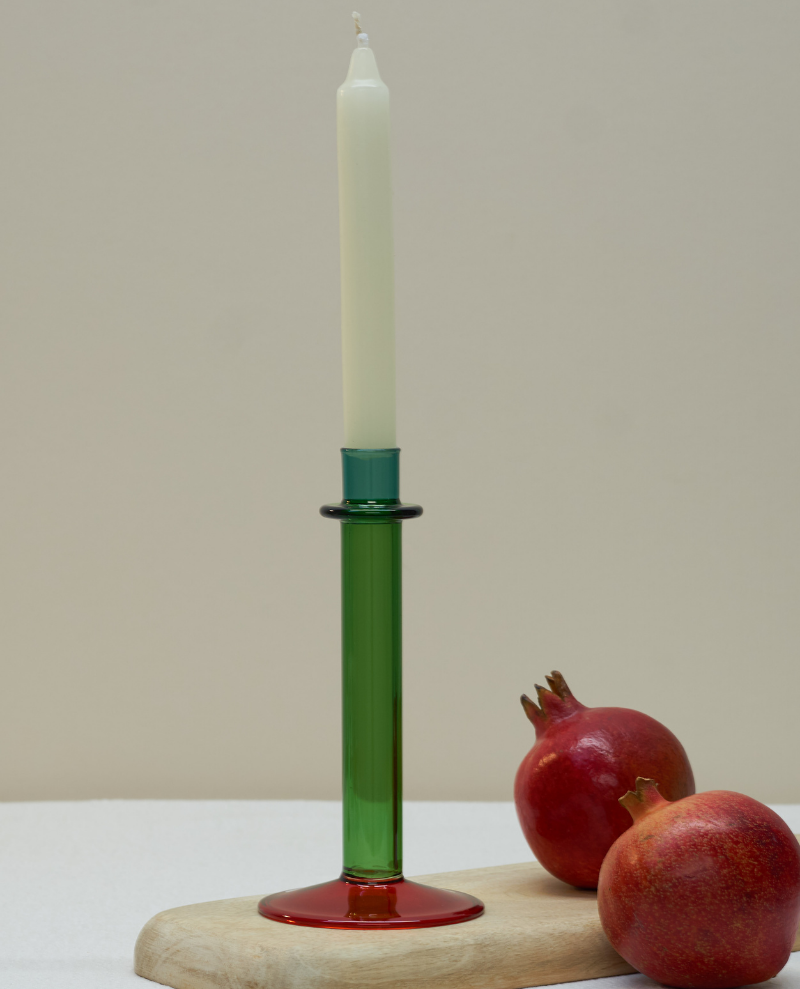 Glass Green and Red Candlestick