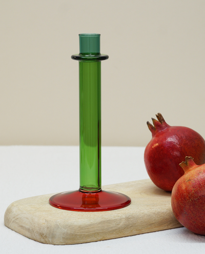 Glass Green and Red Candlestick