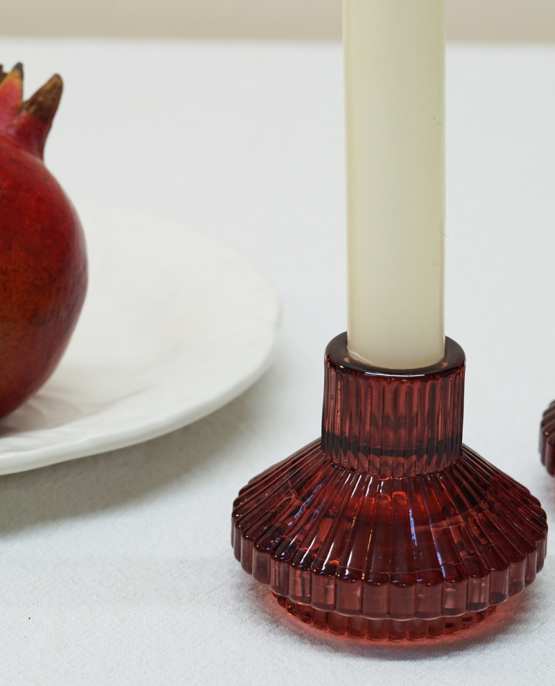 Small Burgundy Glass Candle Holder