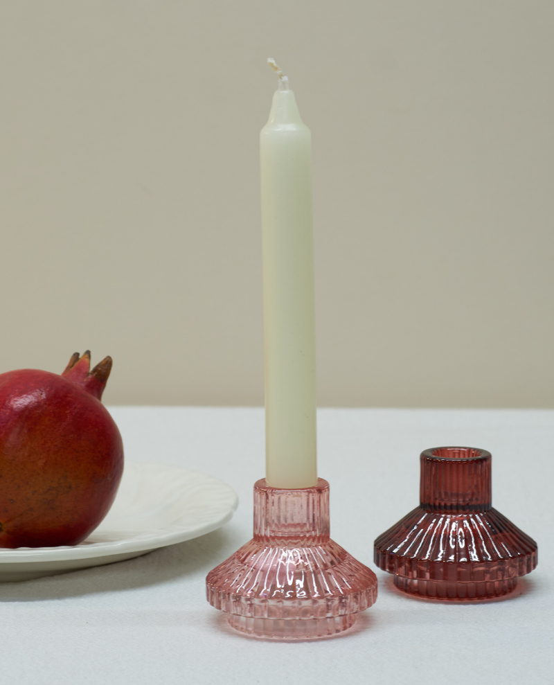 Small Pink Glass Candle Holder