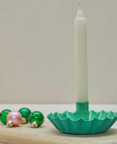 Green Metal Scalloped Candle Holder