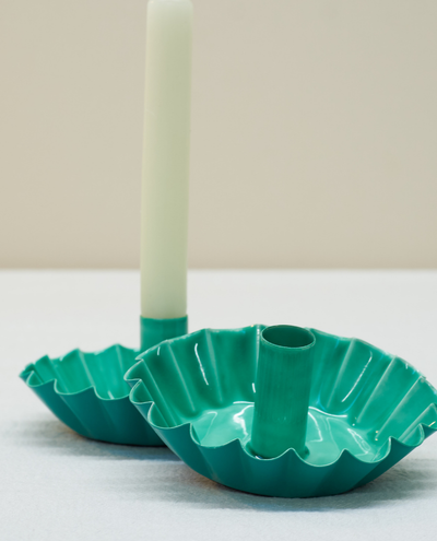 Green Metal Scalloped Candle Holder