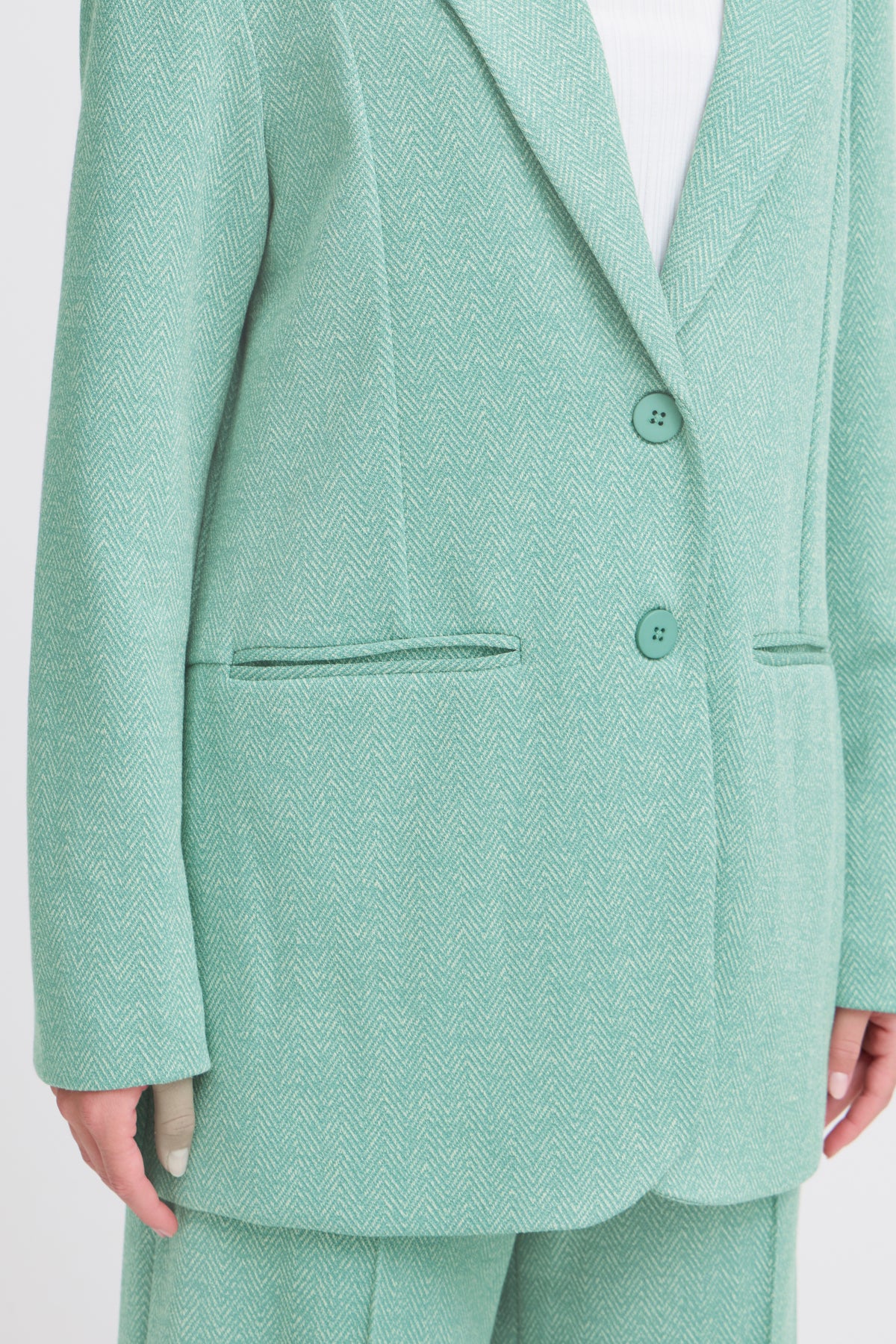 Ichi Kate Oversized Beryle Green Jacquard Blazer