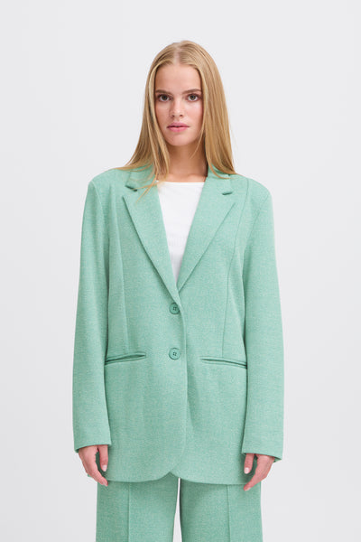 Ichi Kate Oversized Beryle Green Jacquard Blazer