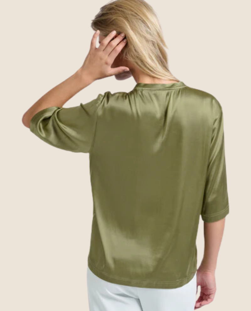 Yaya Olive Satin T-Shirt Top