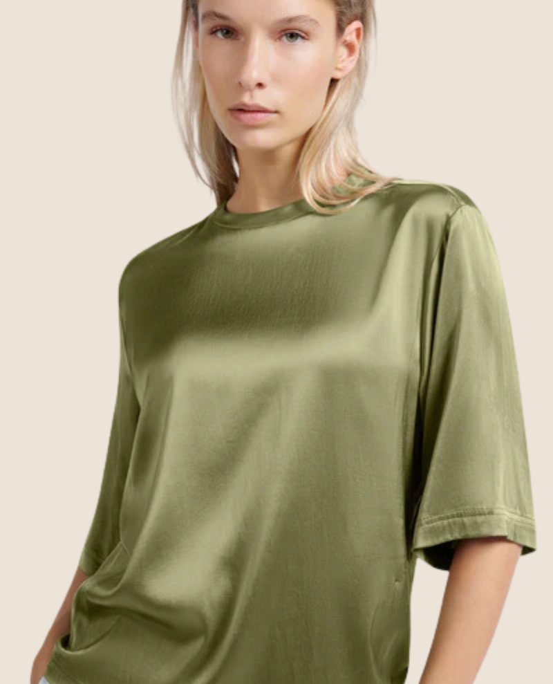 Yaya Olive Satin T-Shirt Top