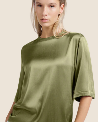 Yaya Olive Satin T-Shirt Top