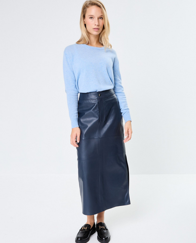 Oakwood Mentola Navy Leather Skirt