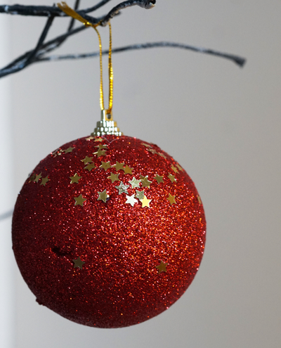 Xmas Red Glitter Gold Star Bauble