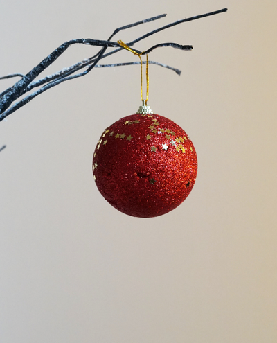 Xmas Red Glitter Gold Star Bauble