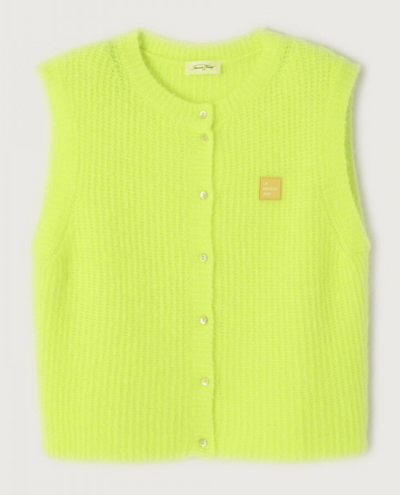 American Vintage East Fluro Yellow Sleeveless Cardigan