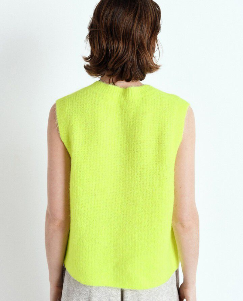 American Vintage East Fluro Yellow Sleeveless Cardigan