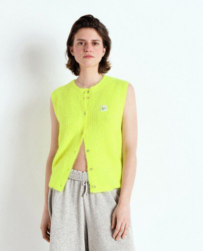 American Vintage East Fluro Yellow Sleeveless Cardigan