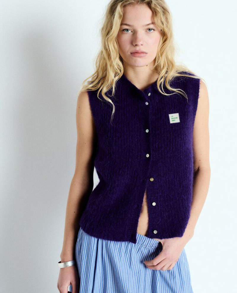 American Vintage East Violet Sleeveless Cardigan