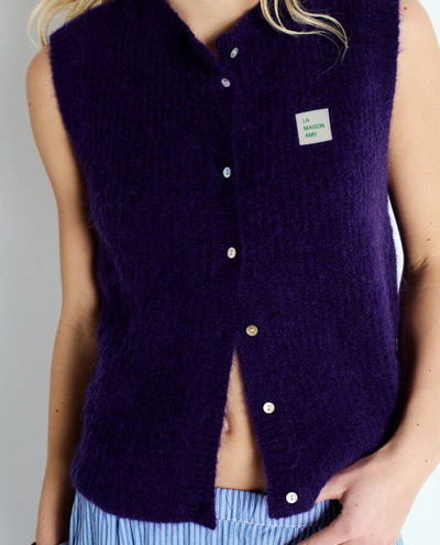 American Vintage East Violet Sleeveless Cardigan