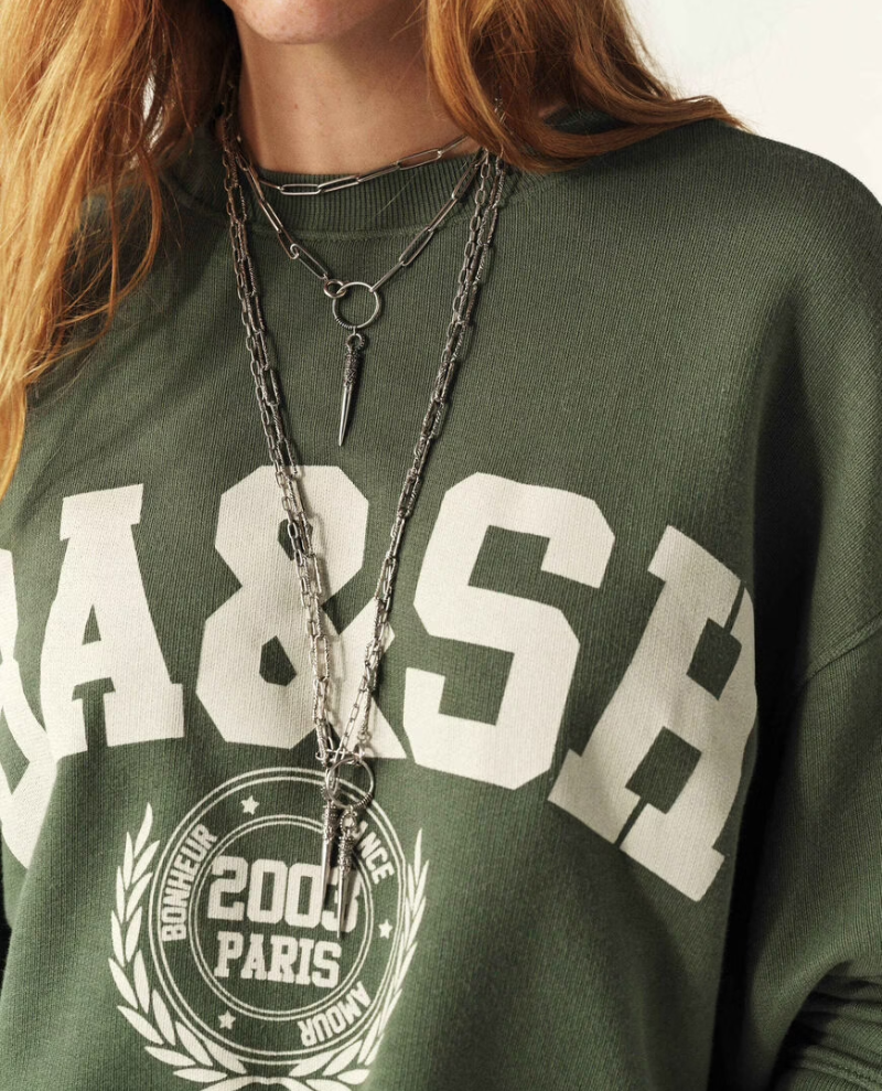 Ba&sh Benjamin Khaki Green Slogan Sweatshirt