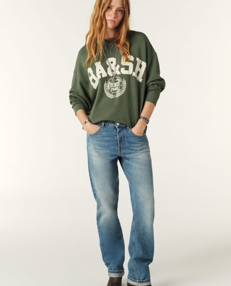 Ba&sh Benjamin Khaki Green Slogan Sweatshirt