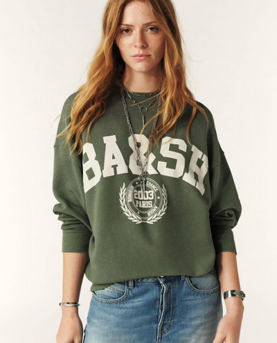 Ba&sh Benjamin Khaki Green Slogan Sweatshirt