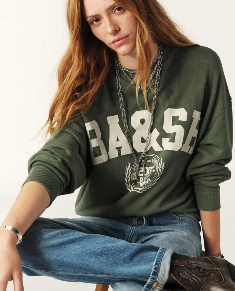 Ba&sh Benjamin Khaki Green Slogan Sweatshirt