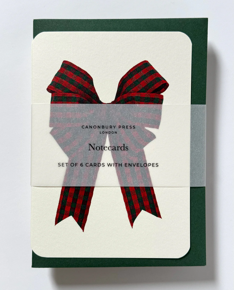 Canonbury Press Tartan Bow Notecard Green Envelope