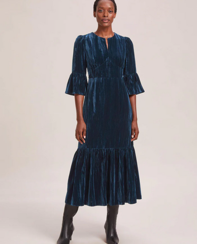 Cefinn Daphne Dark Blue Velvet Midi Dress