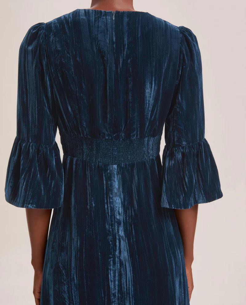 Cefinn Daphne Dark Blue Velvet Midi Dress