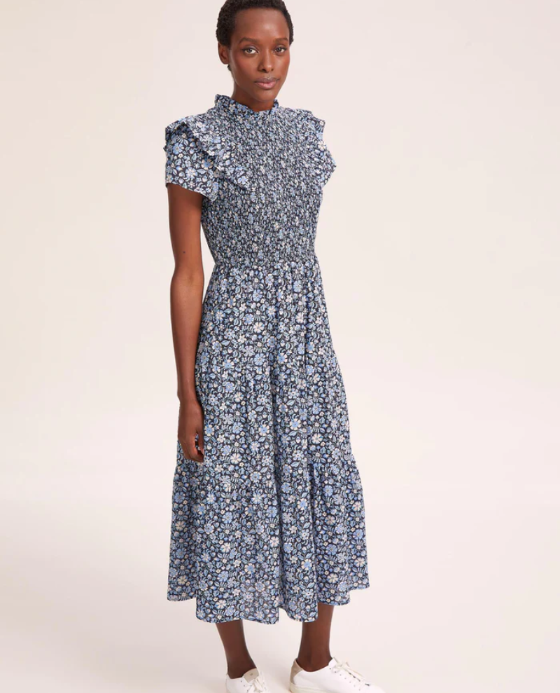 Cefinn Sabrina Blue Ditsy Carnation Print Maxi Dress - Biscuit Clothing Ltd