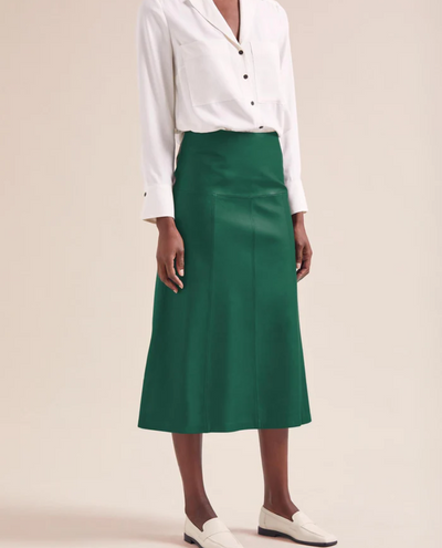 Cefinn Tiana Dark Green Leather Midi Skirt