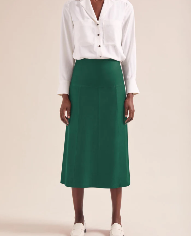 Cefinn Tiana Dark Green Leather Midi Skirt