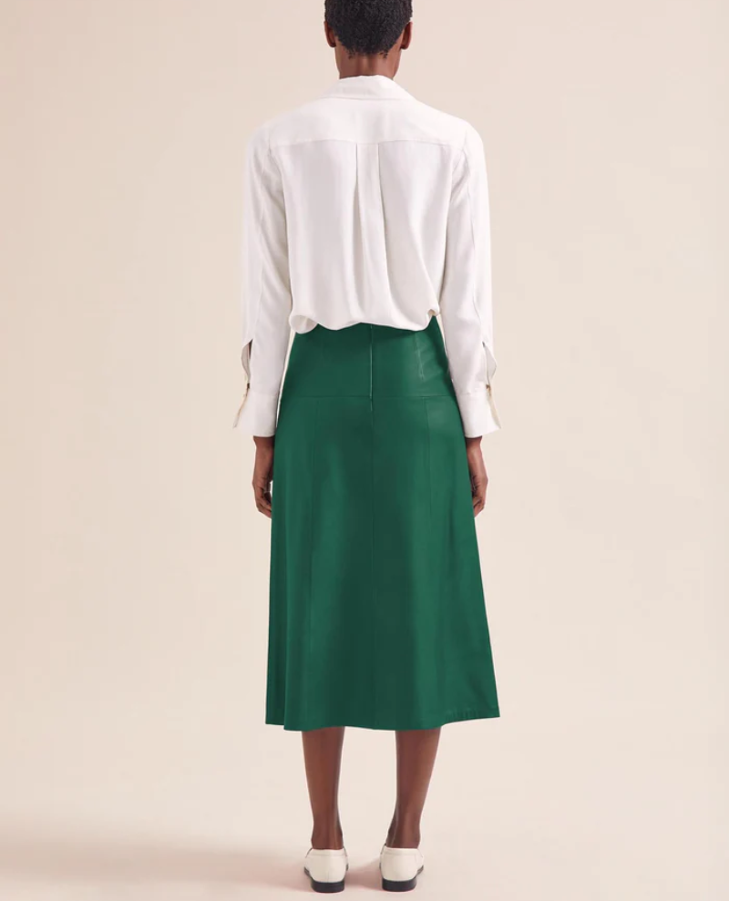 Cefinn Tiana Dark Green Leather Midi Skirt