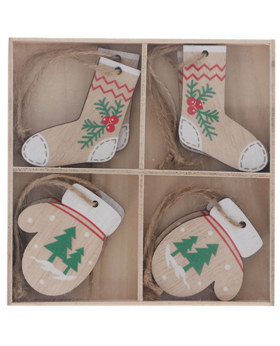 Xmas Wood Sock/Glove Decoration Set