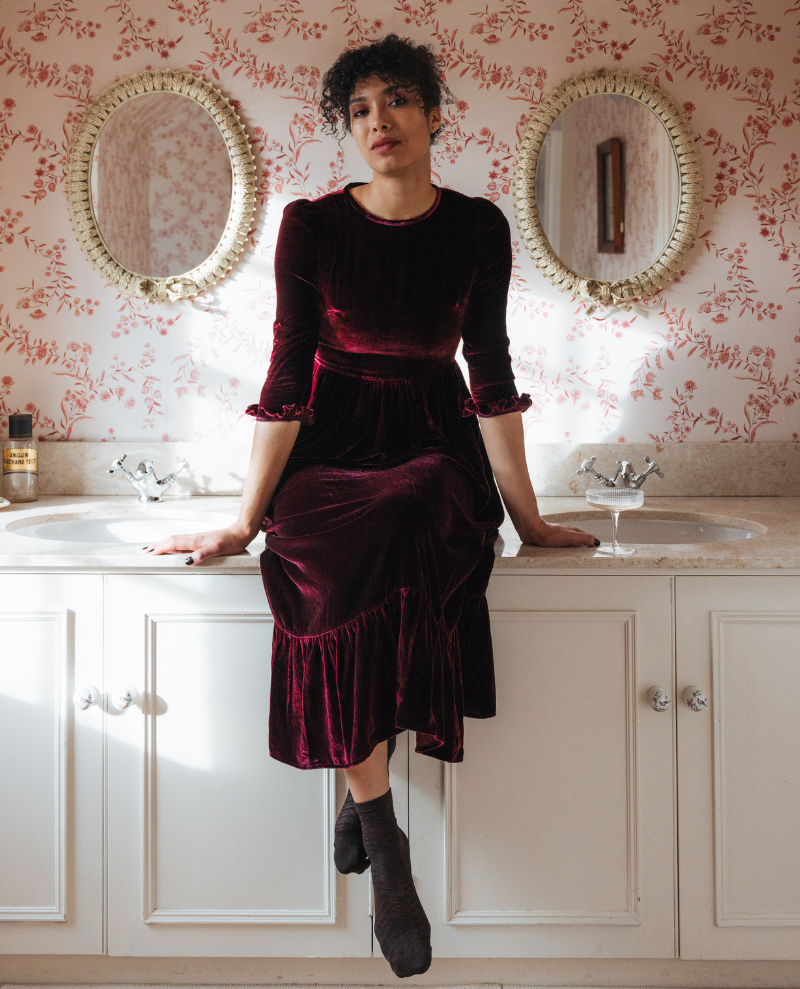 By Iris Shae Burgundy Velvet Dress