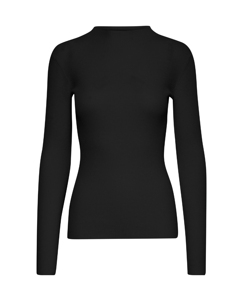 Ichi Aviva Black Long Sleeve Rib T-Shirt