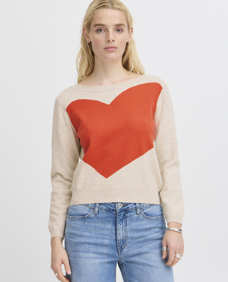 Ichi Brielle Oatmeal Heart Knit