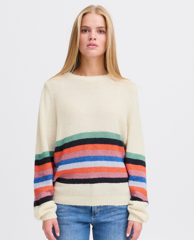 Ichi Dusty Multi Stripe Crew Knit