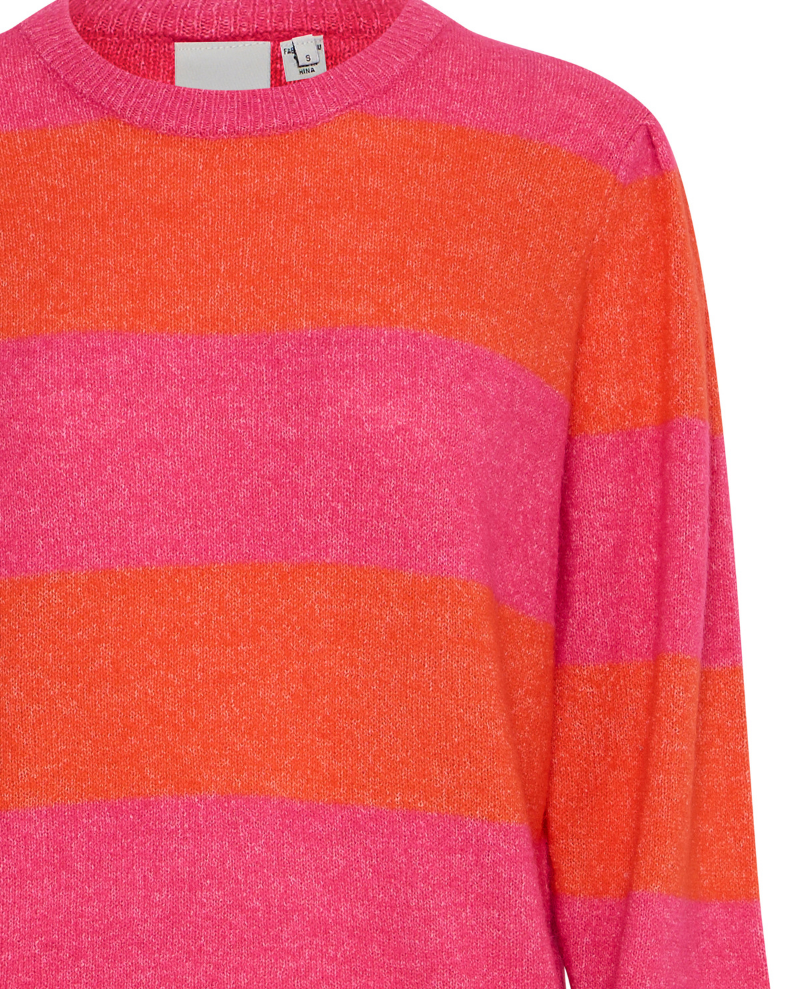 Ichi Dusty Pink Red Stripe Crew Knit