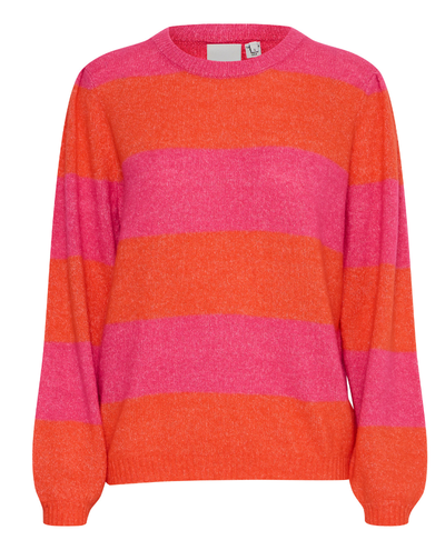 Ichi Dusty Pink Red Stripe Crew Knit