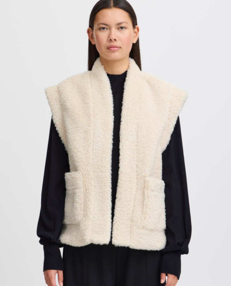 Ichi Gizla Birch Cream Furry Gilet