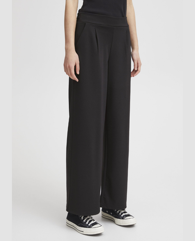 Ichi Kate Black Long Wide Leg Trousers