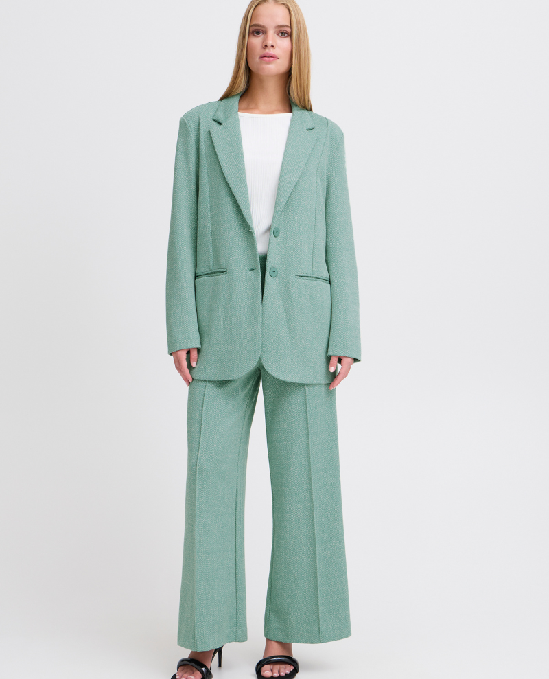 Ichi Kate Beryl Green Jacquard Trousers