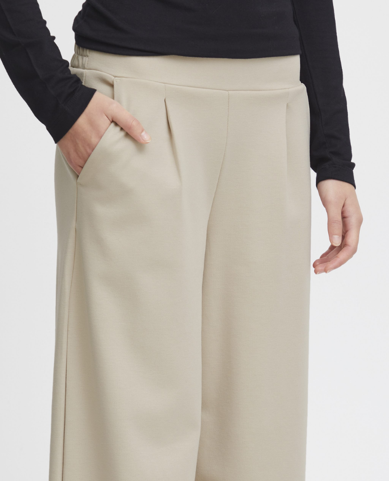 Ichi Kate Doeskin Long Wide Leg Trousers