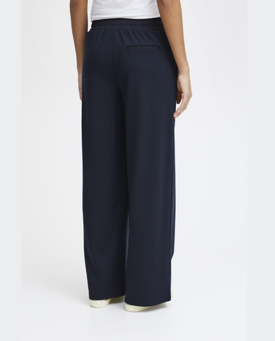 Ichi Kate Navy Long Wide Leg Trousers