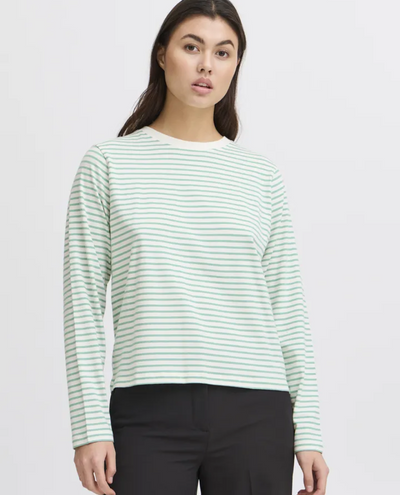 Ichi Mira Beryl Green Stripe T-Shirt