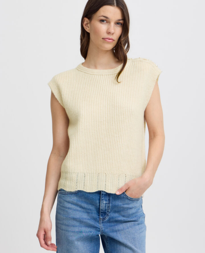 Ichi Povoke Birch Cream Sweater Vest Knit