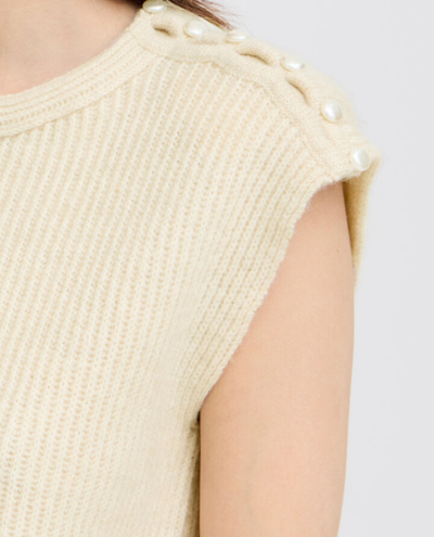 Ichi Povoke Birch Cream Sweater Vest Knit