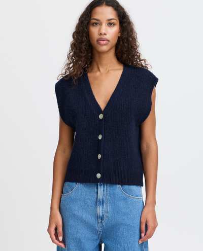 Ichi Povoke Medieval Blue Sweater Vest Cardigan