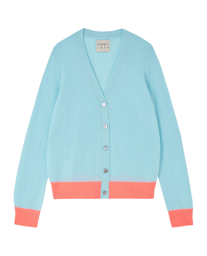 Jumper1234 Contrast Coral Aqua Cardigan