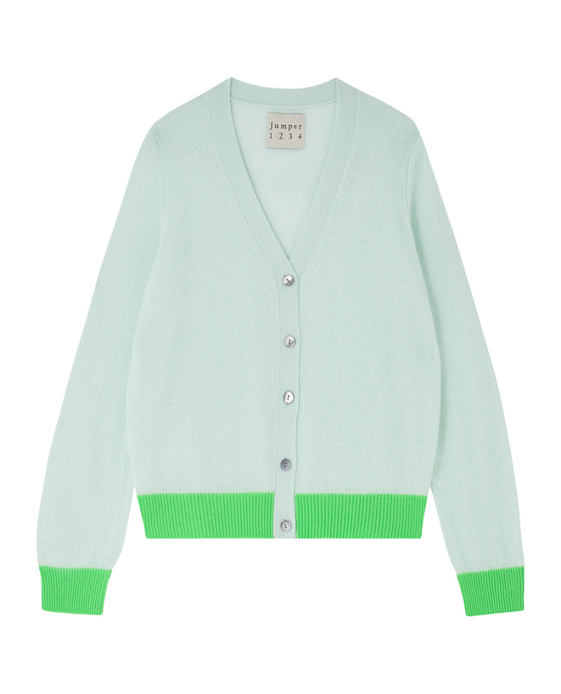 Jumper1234 Contrast Neon Green Cardigan